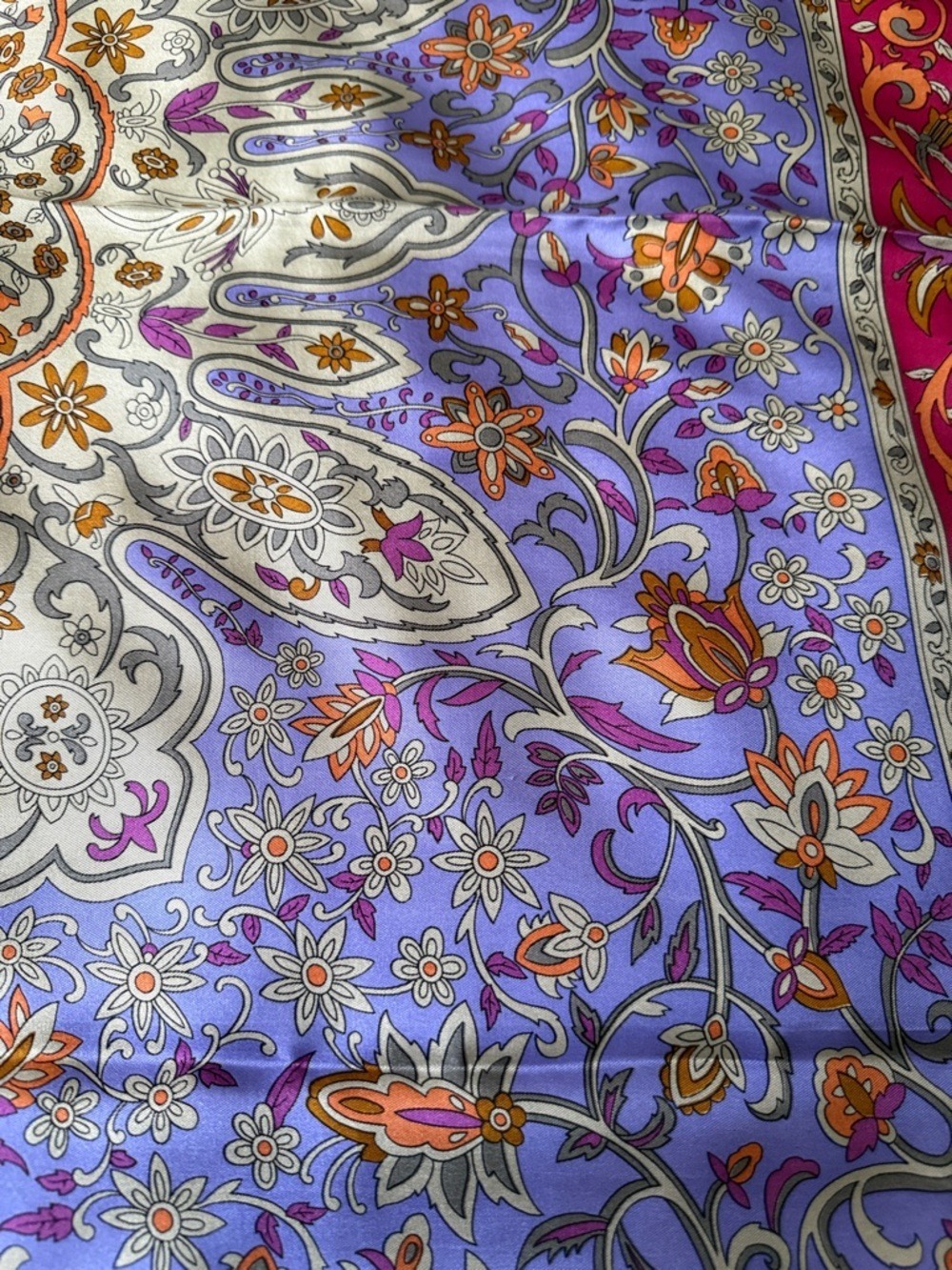 Silk-Feel Floral Paisley Scarf in Purple and Fuchsia - Picture 5 of 9